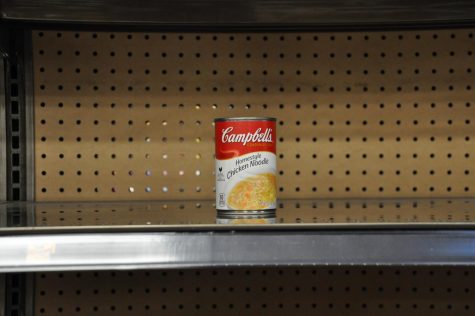 The last can of chicken noodle soup at the Holiday Manor Kroger.