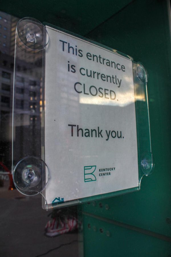 A closed sign at the front of the Kentucky Center for the Performing Arts on Dec. 12, 2020.