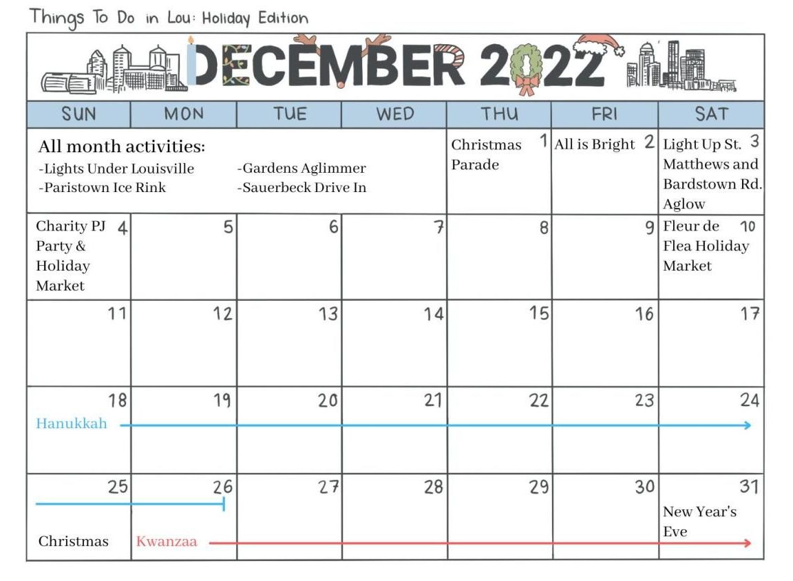Louisville is offering many fun activities to celebrate the holiday season. Check out the calendar above to find opportunities for youth this December!