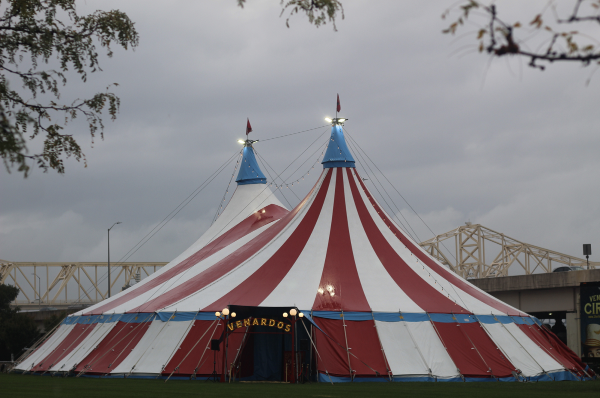 Big Top- The Venardos Circus sets up a tent on the waterfront on Oct. 5, 2023. Venardos has toured in Louisville for the past four years, spanning just short of two weeks each year. Photo by Erica Fields.